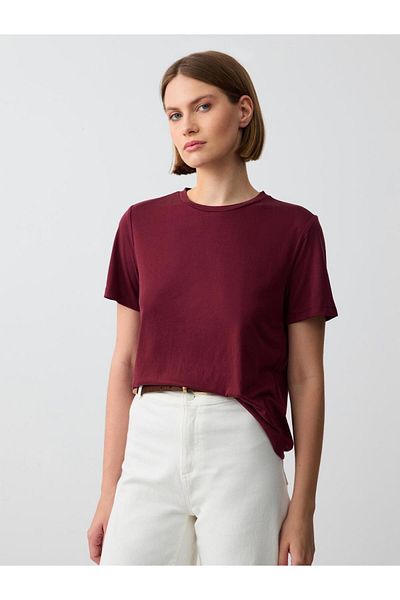 Jimmy Key Tricou modal tricotat cu mânecă scurtă, roșu Claret