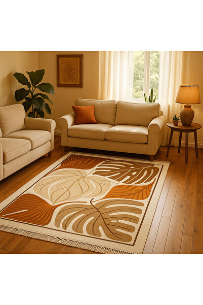 new colourse Makinada Yıkanılabilir Bohem Dijital Baskı Altı Kaymaz Pamuk Dok...