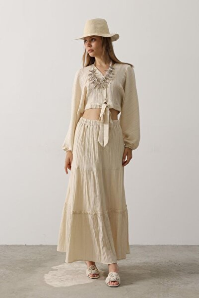 JANES Costum pentru sprâncene cu mâneci cu balon și fustă - piatră