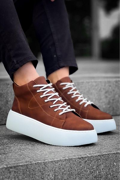 Byshoes Le10 Lace-Up Men's High Sole Tan Leather Sports Boots
