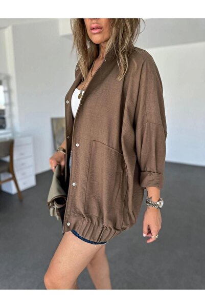 EGZOTİK ASORTİK Μακρύ μπουφάν με χαμηλό μανίκι σε λινό χρώμα