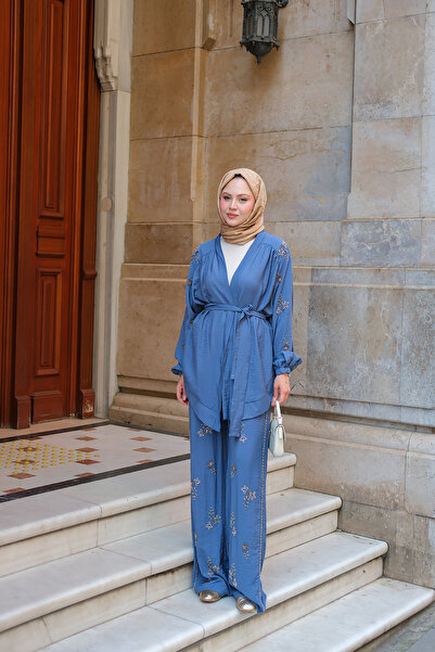 LOCCO Women's Embroidered Belt Suit Blue