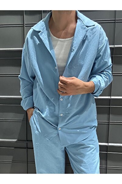 King Brothers Ανδρικό σετ πουκάμισο με λεπτή εφαρμογή - με βρώμικη λεπτομέρεια στα μανίκια και στα πόδια, πλήρης εφαρμογή