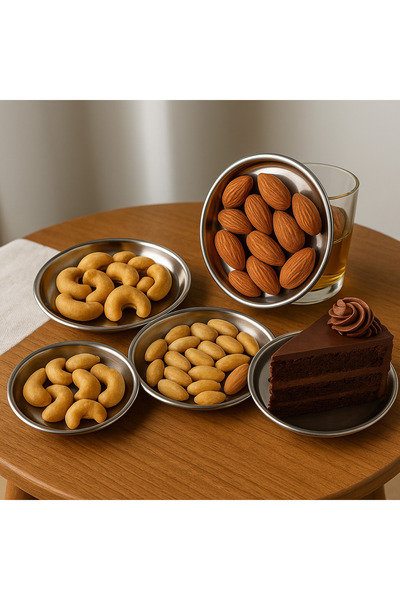 Moon Dizayn 2'li gümüş yuvarlak çerezlik pasta tabağı lokumluk Servis Sunum t...