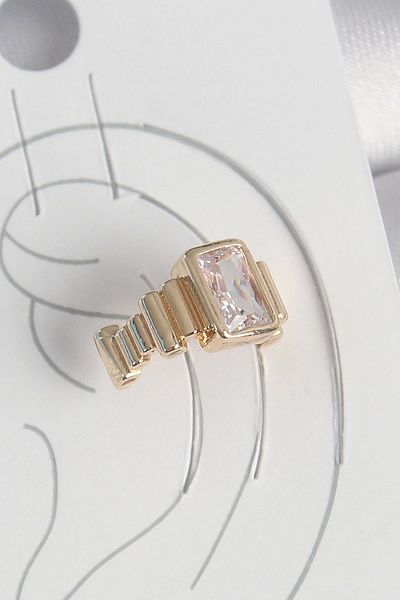 Clariss Brass Gold Color Square Zircon Stone Women's Cartilage Earrings