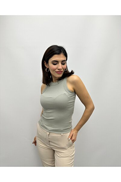 deqfashion Women's Green Corded Halter Neck Tank Top