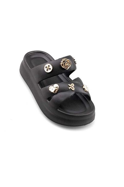 İncim Stoned Black Daily Orthopedic Seaside Pool Beach Slippers Women's Slippers