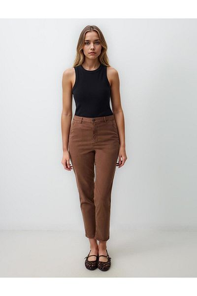 Jimmy Key Bitter Brown Straight Cut High Waist Regular Leg Woven Trousers with Side Pockets