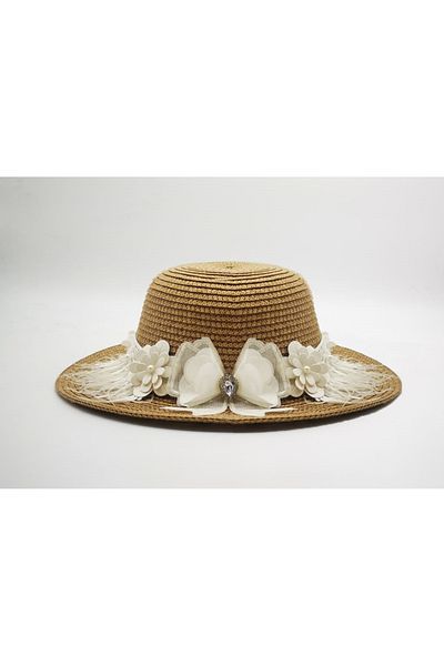 By Piera Girl's Floral Design Straw Hat 8781