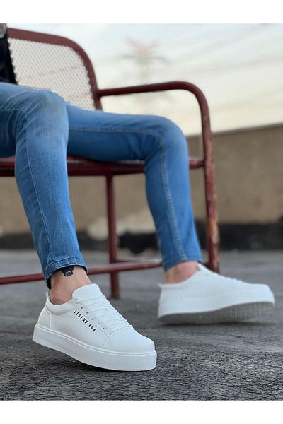 Byshoes BA0104 Lace-Up White Skin Leather Sports Classic Men's Shoes