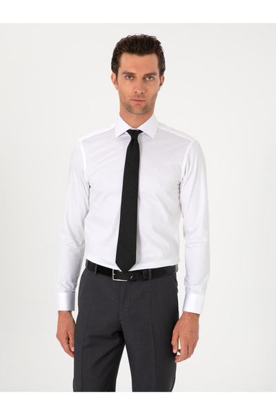Cacharel Beyaz Slim Fit Pamuklu Yarım İtalyan Yaka Basic Gömlek 50311490-VR013