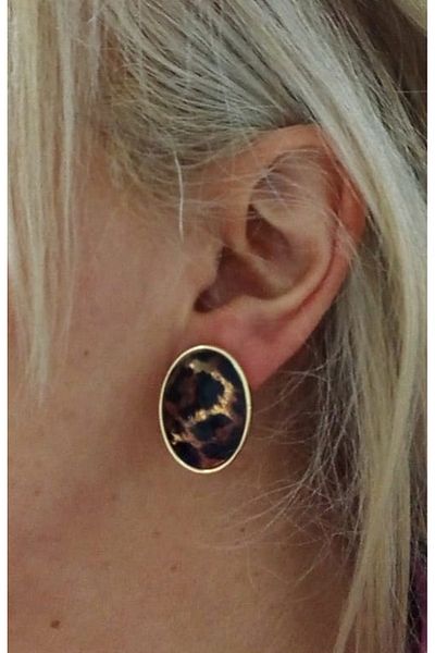 mos&more Gold Leopard 2cm Oval Stylish Elegant Women's Earrings