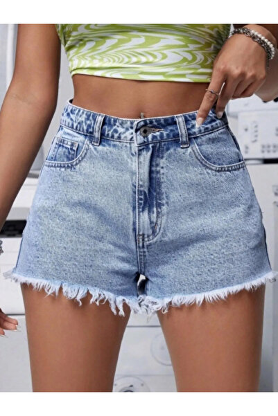 Butik KADIN YÜKSEK BEL YIRTIK DETAYLI KOT ŞORT