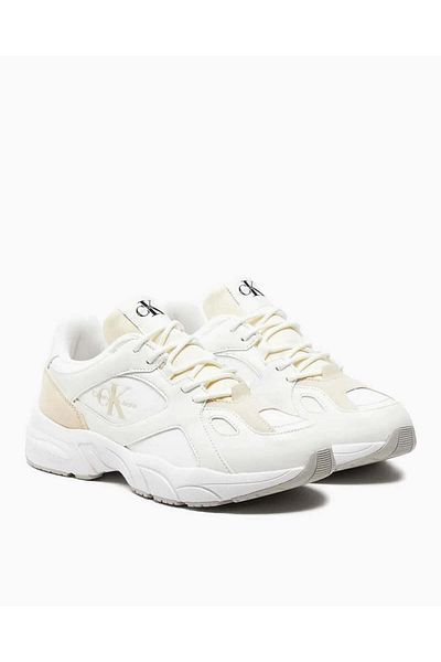 Calvin Klein Women's Comfortable Brand Logo Lace-Up Beige Sneaker Yw0Yw01528-0F8