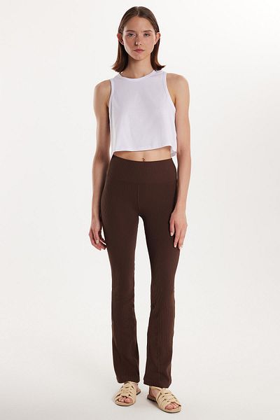 Tudors Women's Slim Fit Slim Fit Ribbed Skinny Leg Brown Trousers