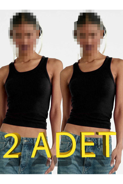 AŞAR MODA TEKSTİL Women's Athlete Ribbed Look Wide Strap Basic Athlete 2 Pcs