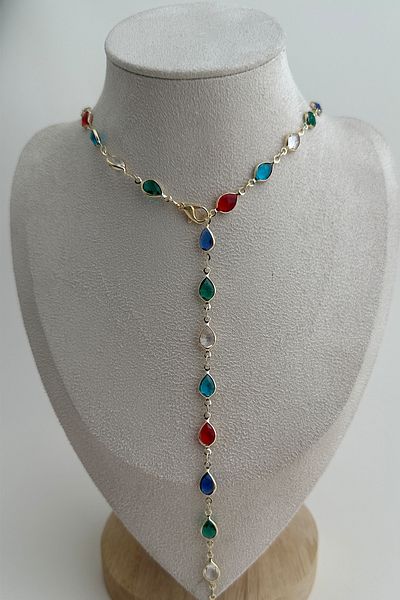 Modex Colorful Oval Stone Low-Cut Y Necklace (56cm)
