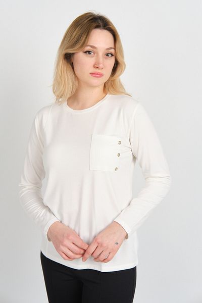 Sistas Women's Single Pocket Crew Neck Long Sleeve Blouse 24525 Ecru