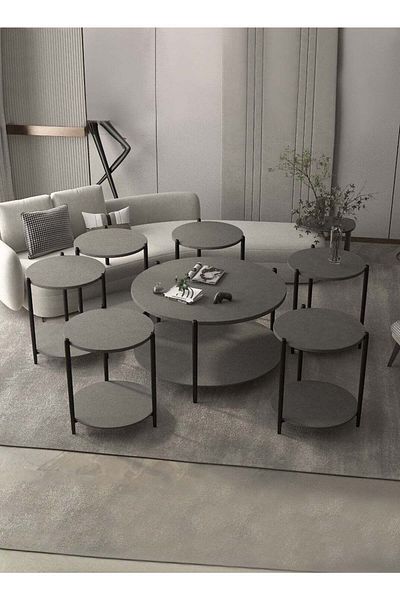 GENERAL Grey round side table End Table-Mental 2Tier Side Table Nightstand/Small Iron Tables Accent Coffee T