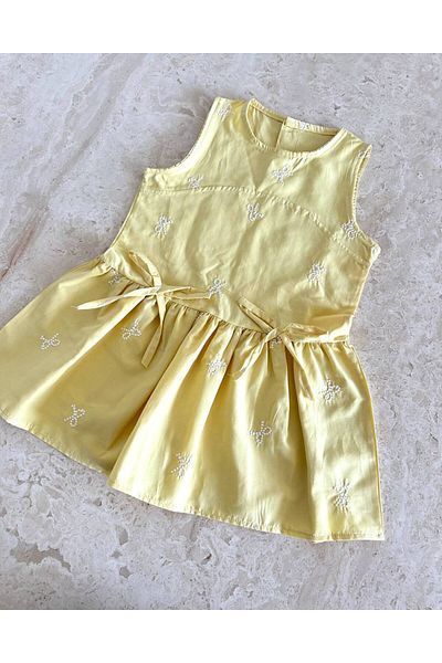 ARBİ kids Female Child Bow Detail Woven Cotton Poplin Fabric Dress Holiday