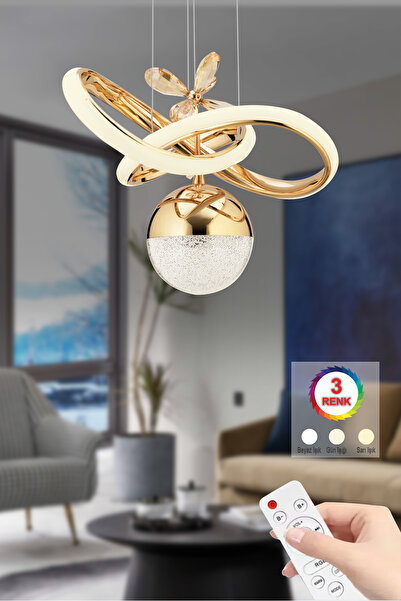İstanbul Avize Kumandalı Begonvil Gold 3 Renkli Ledli Modern Lüx Led Avize