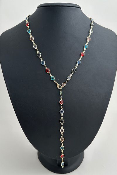 Modex Colorful Round Stone Low-Cut Y Necklace (56cm)