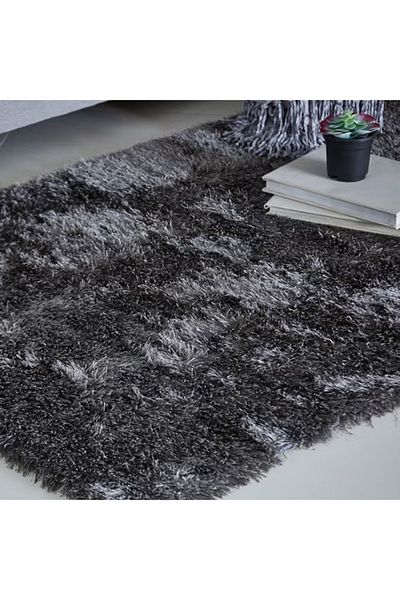 Home Box Polyester Microfiber Shaggy Rug Black/Grey 160cm