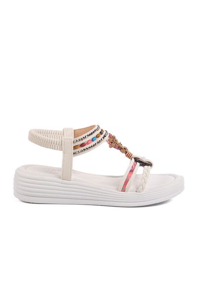 AYAKMOD White Embroidered Lightweight Women's Sandals Florin T-008 Z