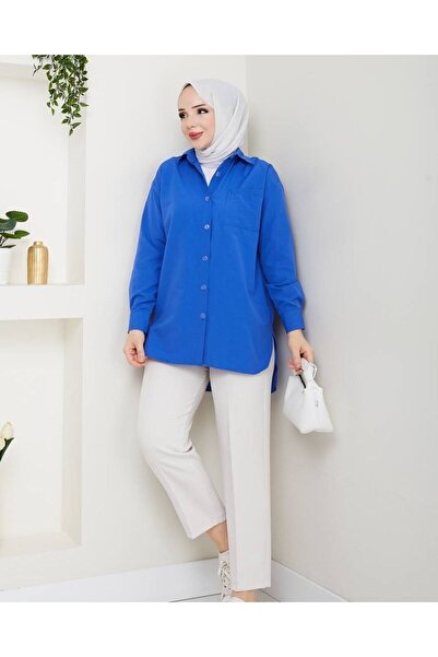 AVK MODA Γυναικείο πουκάμισο ABS Boyfriend Hijab Blue