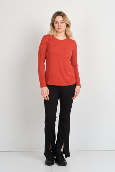 Sistas Women's Single Pocket Crew Neck Long Sleeve Blouse 24525 Tile