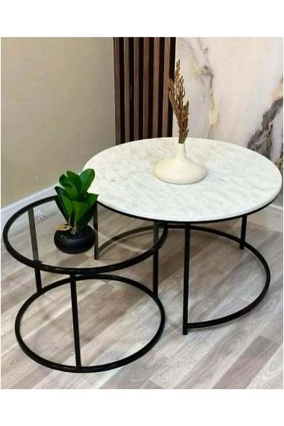 GENERAL 2-piece coffee table set, one wooden top and one glass side table