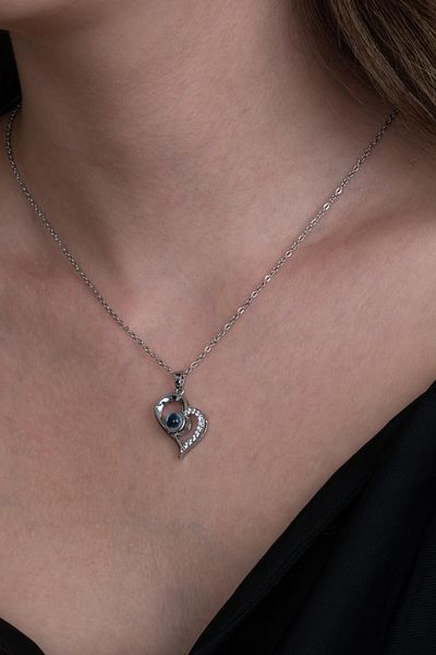 Takı Dükkanı I Love You Written in 100 Languages Women's Heart Necklace Bbk51