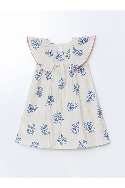LC Waikiki LCW Kids Ecru Floral Gathered Κοριτσίστικο λινό φόρεμα