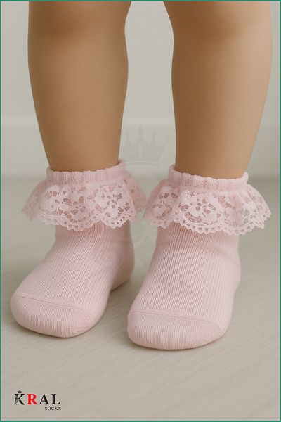 KRAL SOCKS Newborn 2-Piece Lace Cotton Baby Girl Socks
