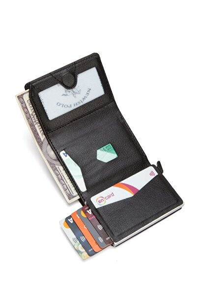 Newish Polo Men's Black Mechanism Magnet Closure Wallet and Card Holder