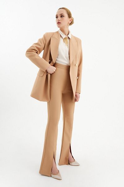 Sateen Pantaloni spanioli cu detaliu cu fante - Camel