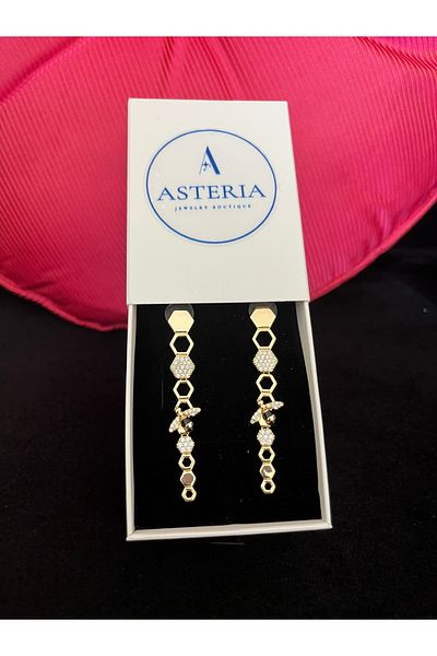 Asteria Jewelry Bee and Honeycomb Pattern Dangle Earrings