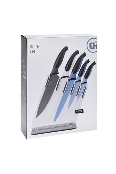 Excellent Houseware Blue Edition knife set, non-stick, acrylic holder, 5 pieces