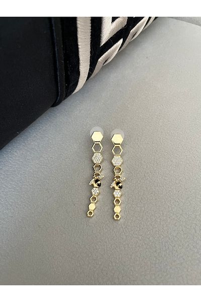 Asteria Jewelry Bee and Honeycomb Pattern Dangle Earrings