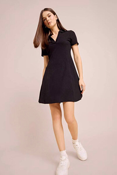 DeFacto Μίνι φόρεμα με κοντό μανίκι Polo Neck κοτλέ πλέξη ριμπ E5327AX25SP