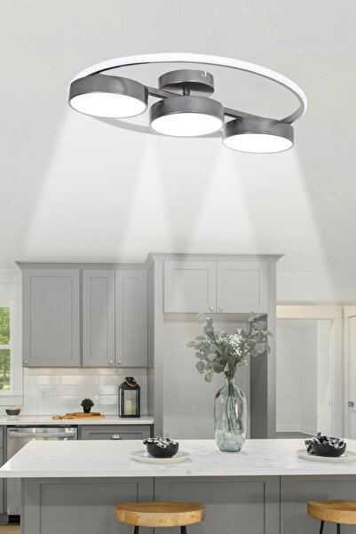 Modavize Esin Modern Tasarım Yatak Odası Salon Mutfak Giyinme Odası Gri Renk Beyaz Ledli 3 lü Avize