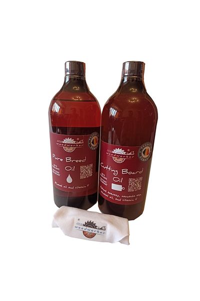woodworker Kit de întreținere dublu pentru lemn masiv, ulei Pure Breed, ulei pentru tocător, lavetă de bumbac, 2x1000ml