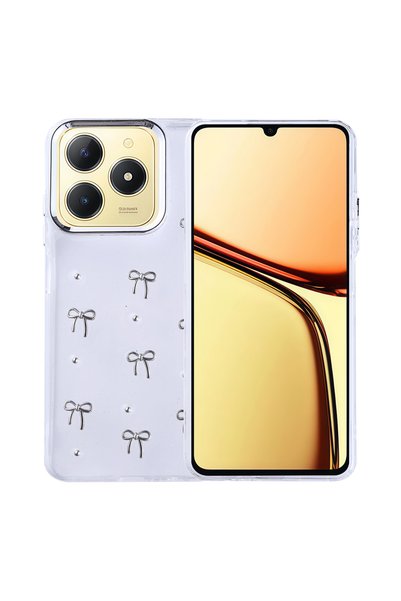Ahlttiba حافظة متوافقة مع هاتف Realme C61 المحمول، غطاء عمود شفاف فضي مع تصمي...
