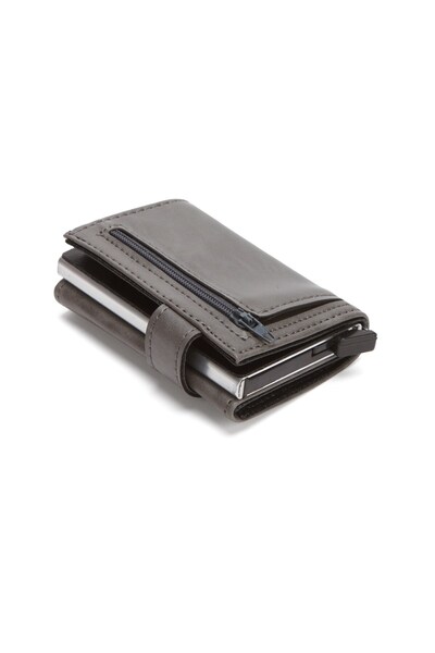 Newish Men's Gray Mechanized Coin Compartment Wallet and Card Holder