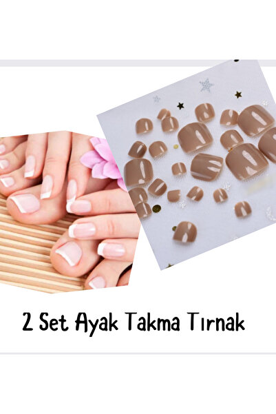 HelloBeautiful Manikür 24 Adet Ayak Takma Tırnak 2 SET- Renk Açık Kahverengi ...