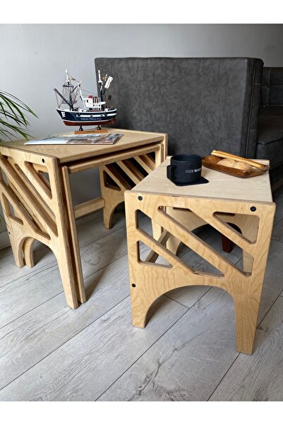 almital mobilya aksesuarları furniture accessories 3'lü Huş Ağacı, Iskandinav Tasarım, Plywood Folki Zigon Sehpa, Sehpa, Orta Sehpa, Yan Sehpa