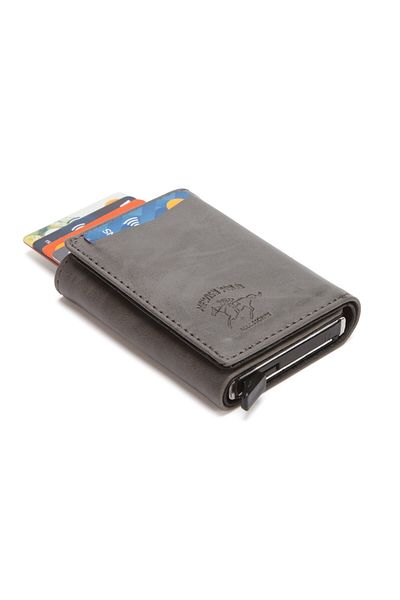 Newish Polo Men's Gray Mechanism Magnet Closure Wallet and Card Holder
