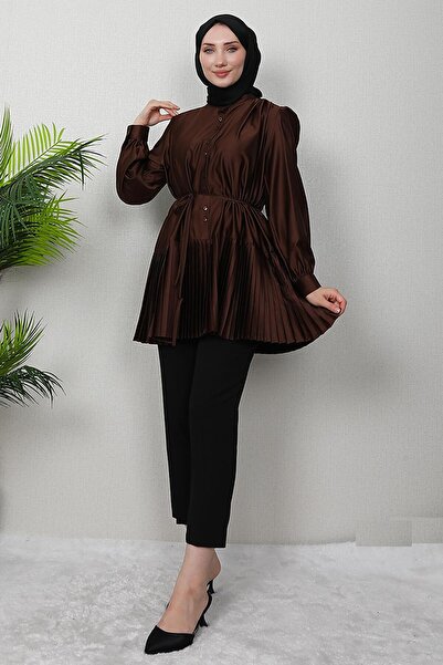 GİYZAMİLA Altı Piliseli Gömlek Acı Kahve