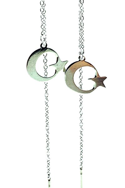 Dangling Moon Star Steel Earrings bck33