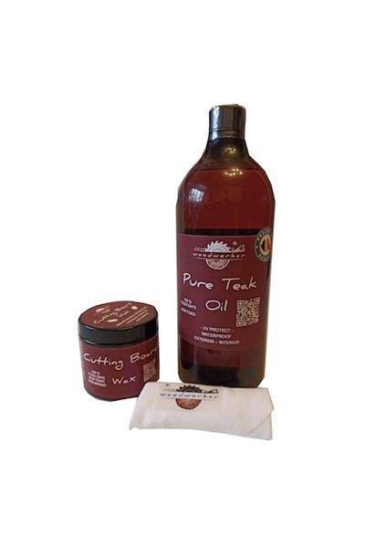 woodworker Set de finisare-ceruire pentru mobilier din lemn, Mix'N Match ulei pur de tec și ceară pentru tocător, 1000ml/200ml,
